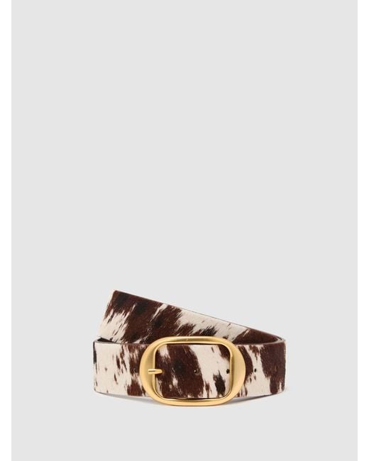 Reiss White Pony Hair Cow-Print Oval-Buckle Belt