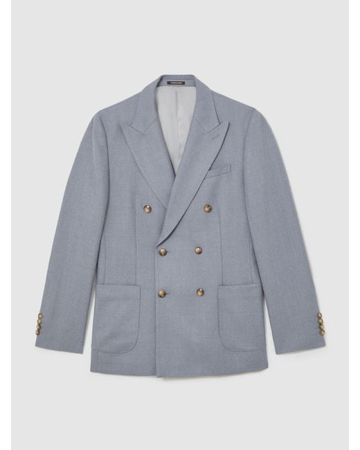 Reiss Gray Tailored-Fit Double-Breasted Blazer Wool-Blend for men