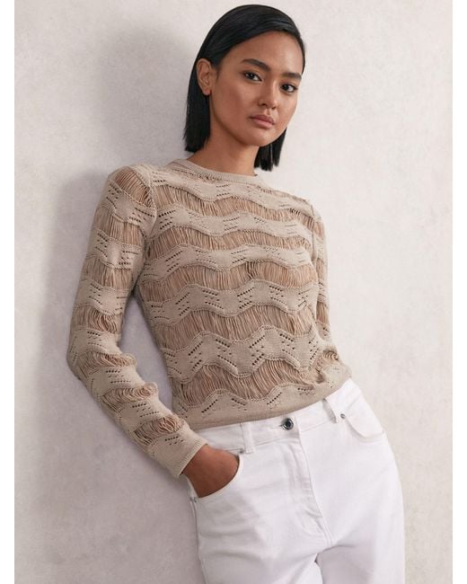 Reiss Natural Cotton Blend Ladder Knit Top