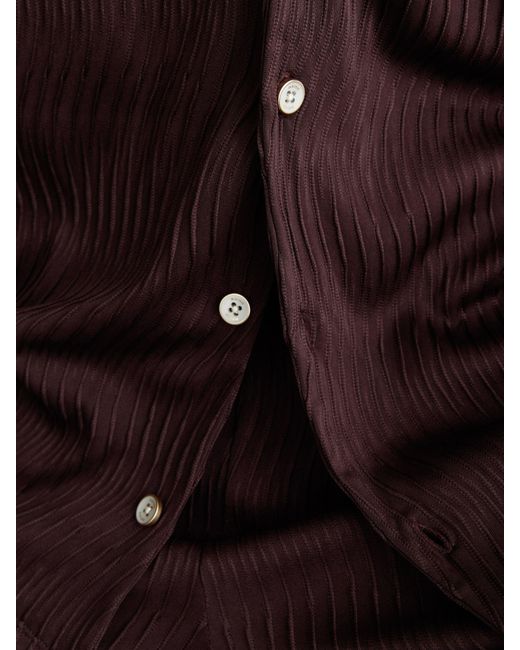 Reiss Brown Textured-Wave Cuban-Collar Shirt for men