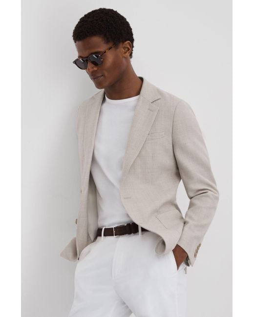 Reiss Gray Attire - Stone Slim Fit Textured Wool Blend Blazer for men