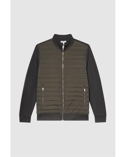 Reiss Black Flintoff - Khaki Quilted Hybrid Jacket for men