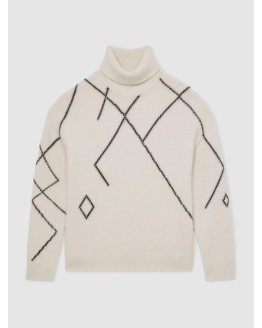 Reiss Natural Wool-Blend Roll-Neck Argyle Jumper for men