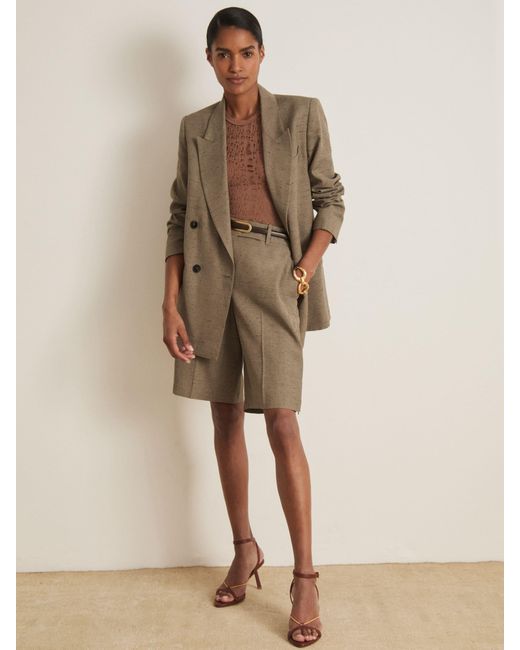 Reiss Brown Atelier Double-Breasted Suit Jacket With Linen