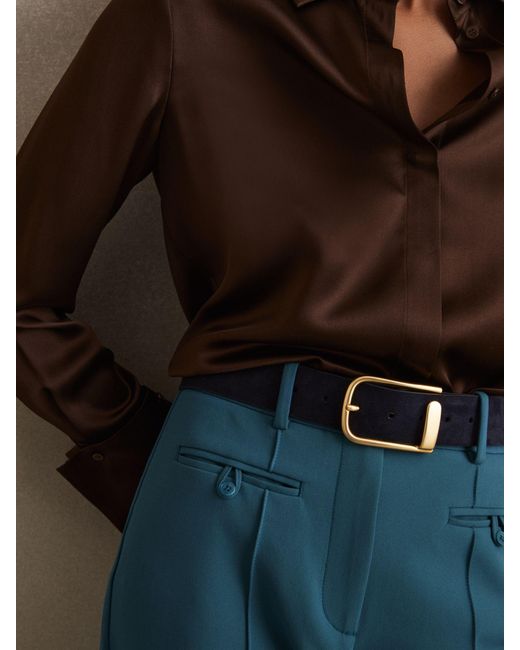 Reiss Blue Leather Half Keeper Belt