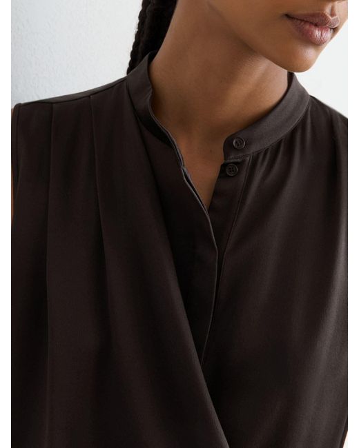 Reiss Gray Silk Draped Sleeveless Top