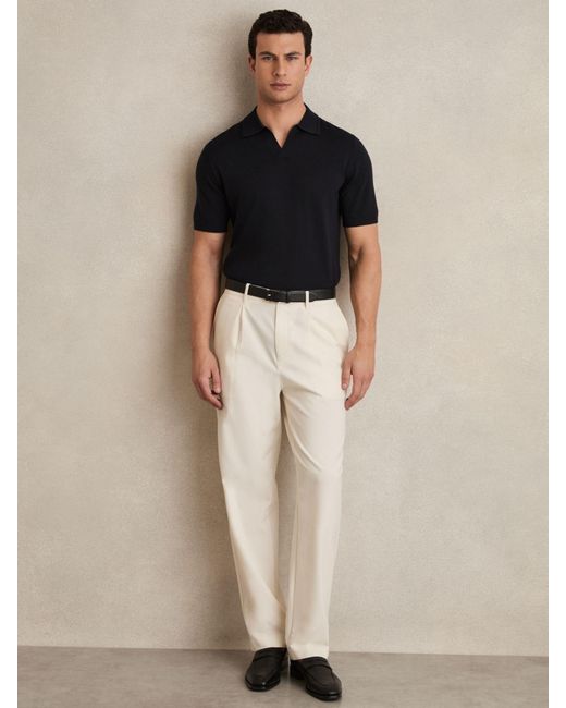 Reiss Black Merino Wool Open-Collar Polo Shirt for men
