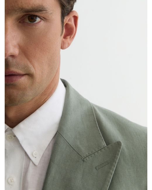 Reiss Green Db - Sage Atlantic Tailored Fit Linen-twill Double-breasted Blazer, 44 for men