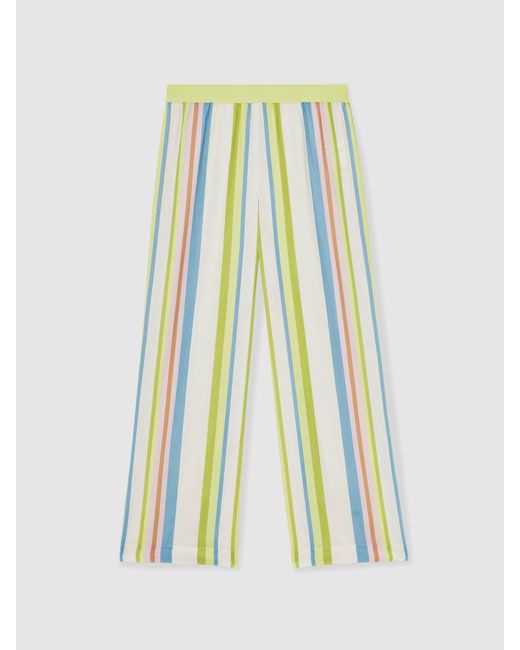 Reiss Natural Stevie - Green/blue Linen-blend Stripe Trousers, Xs