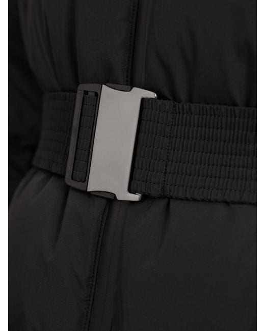 Reiss Black Colette Belted-Waist Hooded Puffer Coat