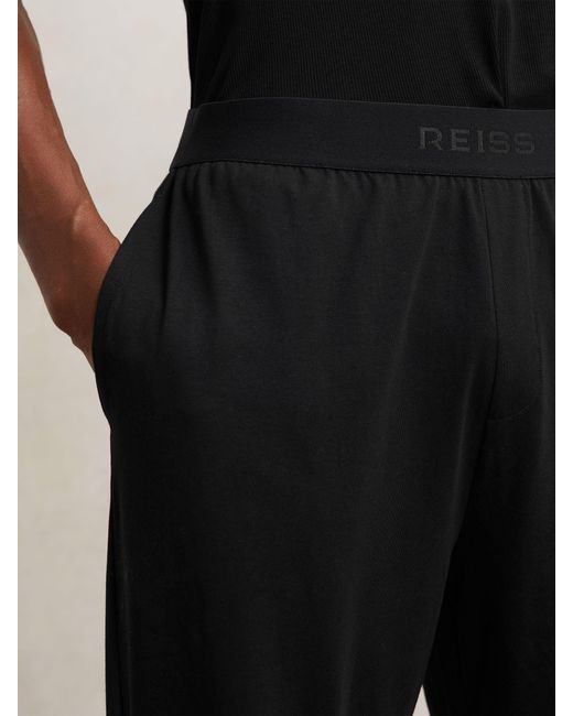 Reiss Black Cotton Jersey Logo-Waistband Joggers With Stretch for men
