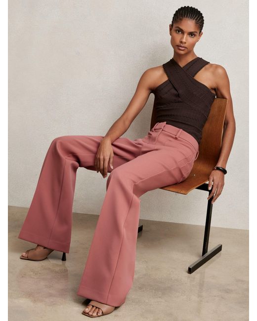 Reiss Priya - Pink Twill Patch-pocket Flared Trousers, Us 10 R