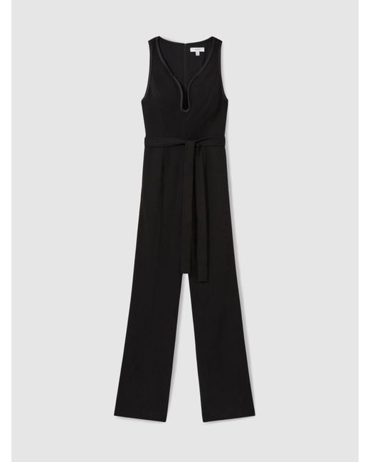 Reiss Black Eva Sleeveless Jumpsuit Plain
