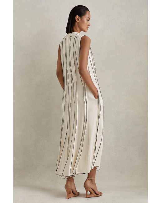 Reiss Natural Sarah - Ivory Contrast Ruffle Midi Dress, Us 10