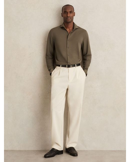 Reiss Brown Stretch Jersey Cutaway-Collar Shirt for men