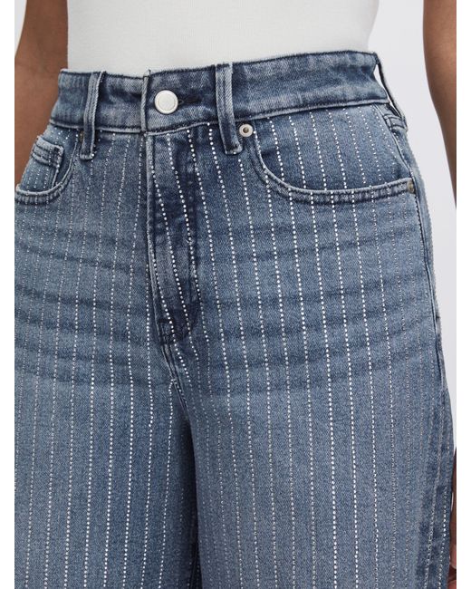 GOOD AMERICAN Blue Crystal-Stripe Relaxed Jeans