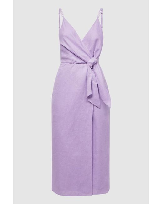 Reiss Purple Esme - Lilac Linen Side Tie Midi Dress, Us 12