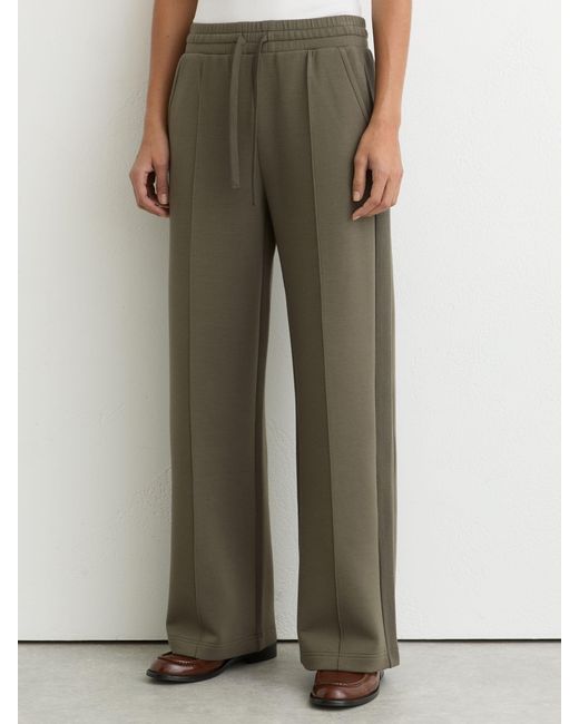 Reiss Bella - Khaki Green Premium Interlock Wide-leg Joggers, L Regular (uk 16-18)