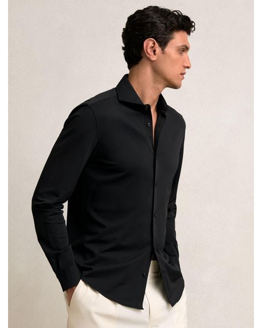 Reiss Charge - Black Stretch Jersey Cutaway-collar Shirt, Xl for men