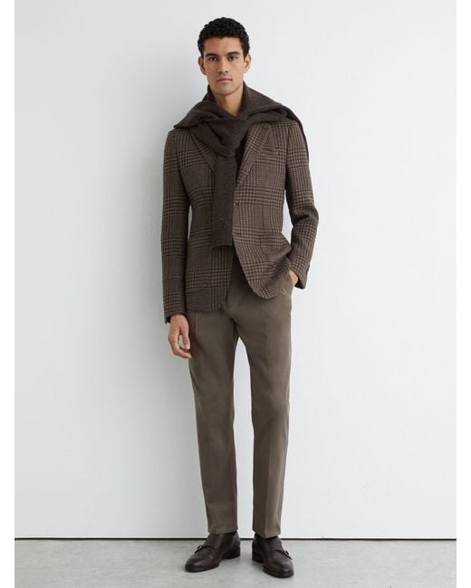 Reiss Brown Atelier Check Single-Breasted Blazer Wool Tailored-Fit for men
