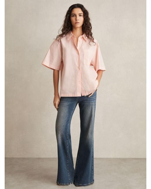 Reiss Natural Jordan - Coral Cotton Short-sleeve Shirt, Us 8