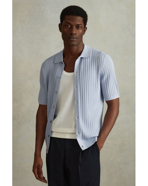 Reiss Gray Murray - Soft Blue Textured Knitted Shirt for men