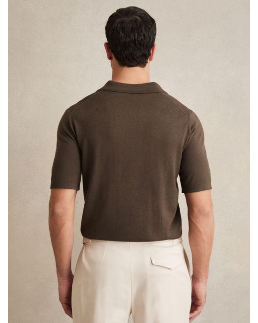 Reiss Brown Merino Wool Short Sleeve Polo Shirt for men