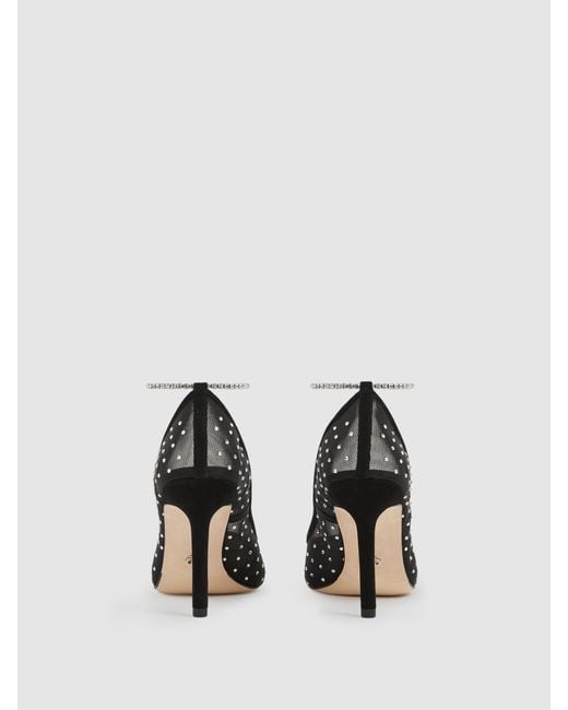 PAIGE White Black Crystal-embellished Mesh Court Shoes
