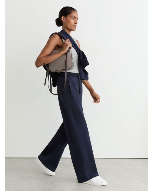 Reiss Blue Premium Interlock Wide-Leg Joggers