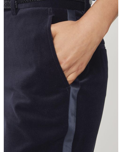 Reiss Blue Velvet Satin-Stripe Flared Trousers