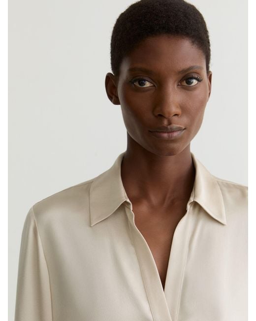 Reiss Natural Silk Open-Collar Blouse