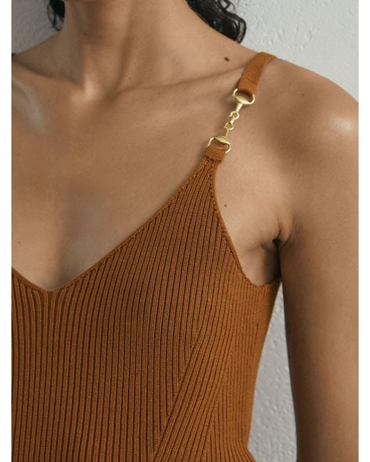 ATELIER Brown Silk-Blend Rib-Knit Cami