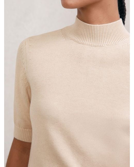 Reiss Natural Aria Cotton And Wool Funnel-Neck Knit Top