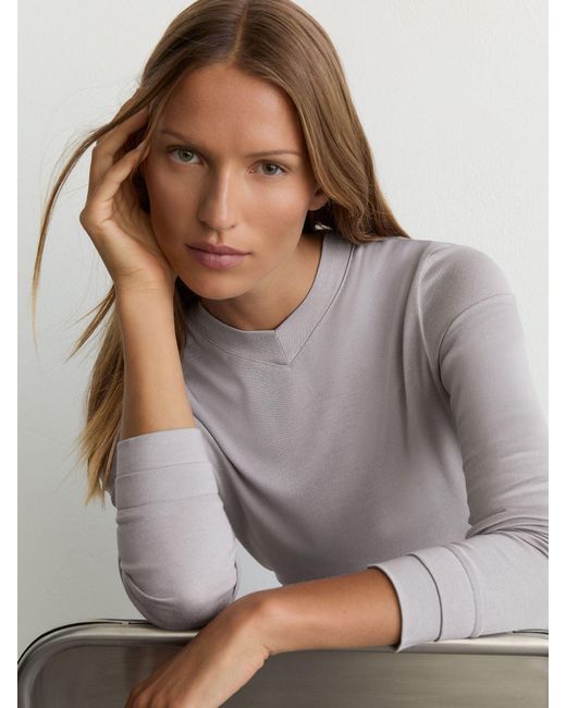 Reiss Brown High V-Neck Long-Sleeve Top