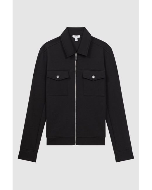 Reiss Black Medina - Navy Interlock Jersey Zip-through Jacket for men