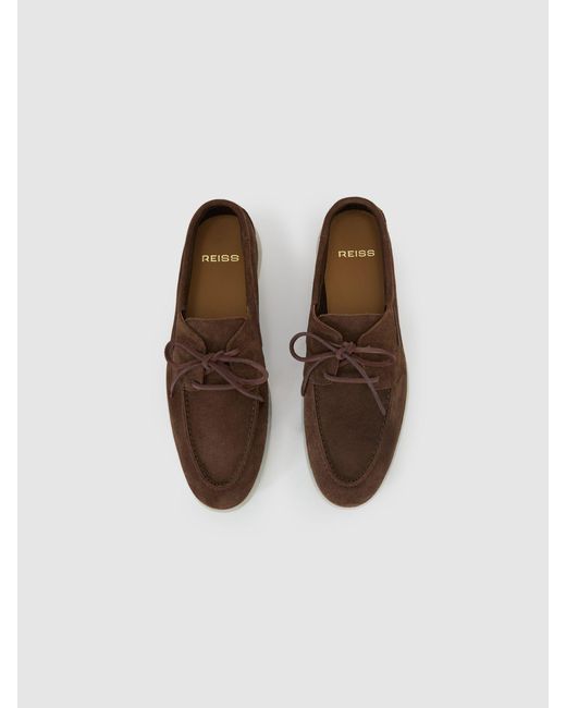 Reiss Brown Suede Lace-Up Boat Shoes for men
