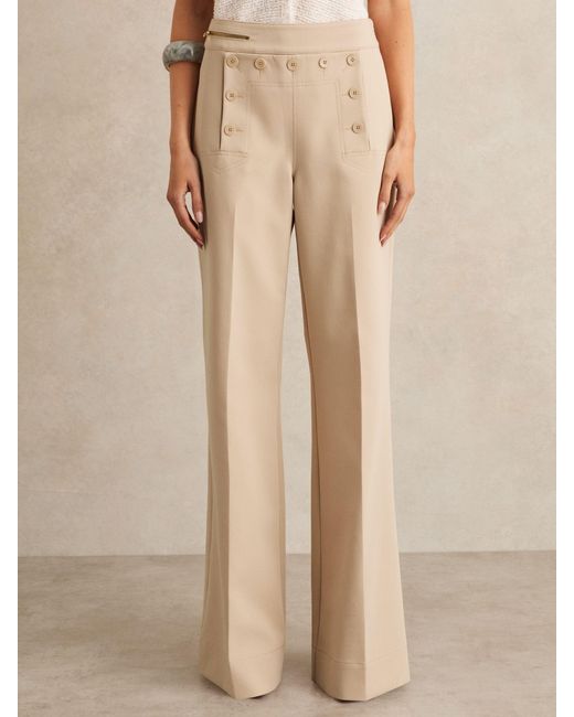 Reiss Natural Button-Detail Wide-Leg Trousers