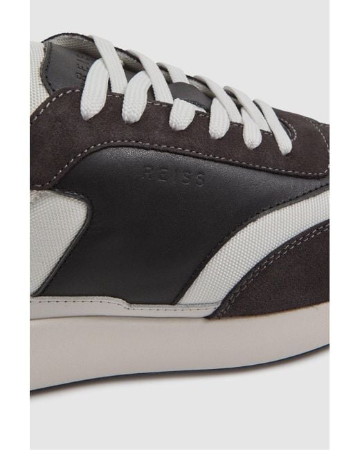 Reiss White Emmett - Charcoal Leather Suede Running Trainers for men