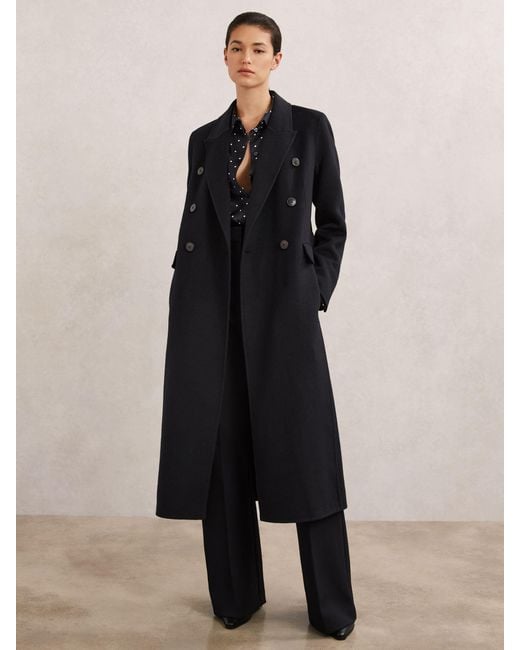 Reiss Blue Brogan - Navy Double-breasted Blindseam Coat Wool-blend, Us 6