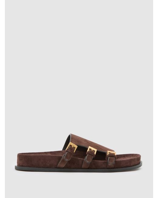 Reiss Brown Lauren - Chocolate Suede Buckle-strap Slip-on Sandals, Us 5 (uk 3)