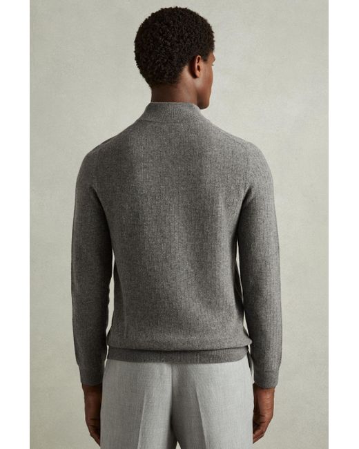 Reiss Gray Mid Melange Wool Zip-Neck Jumper for men