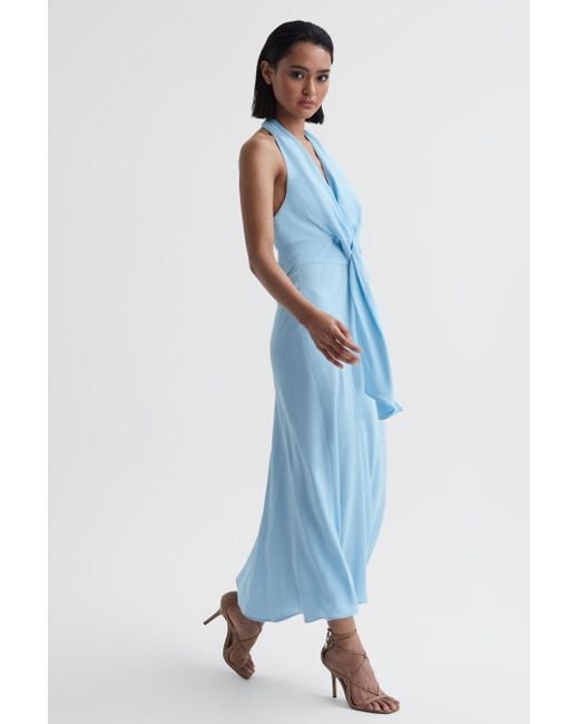 Reiss Blue Amber Halter-neck Woven Midi Dress