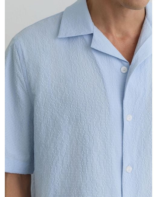 Reiss Eclipse - Soft Blue Textured Cuban-collar Short-sleeve Shirt, M for men