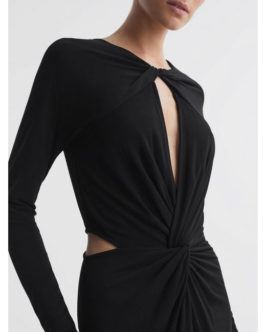 Reiss Black Twist Cut-Out Midi Dress