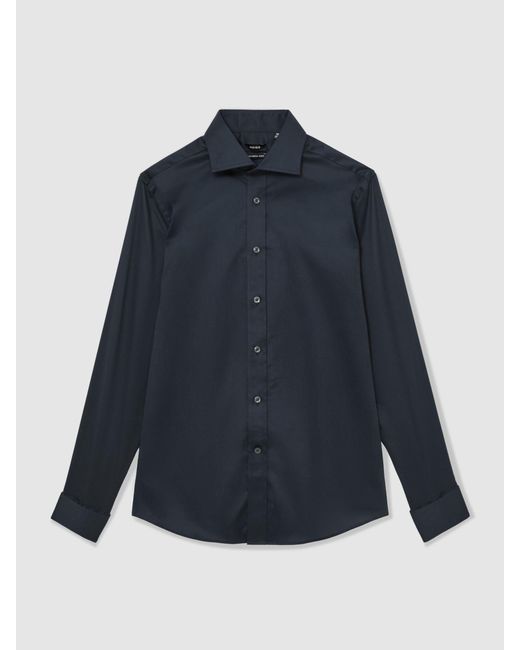 Reiss Blue Regular Fit Stretch Double-Cuff Shirt Cotton-Blend for men
