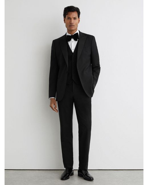 Reiss Black Wool-Blend Tailored-Fit Waistcoat for men