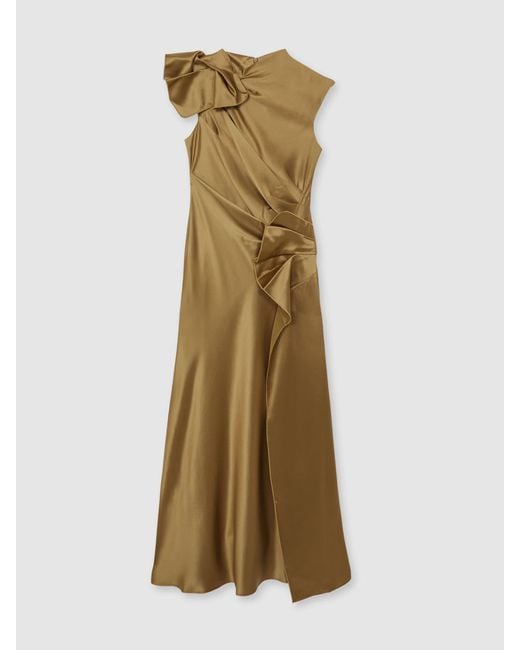 Acler Natural Draped Satin Midi Dress