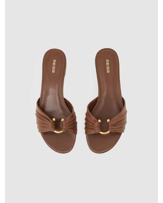 Reiss Brown Leather Open-Ring Flat Sandals