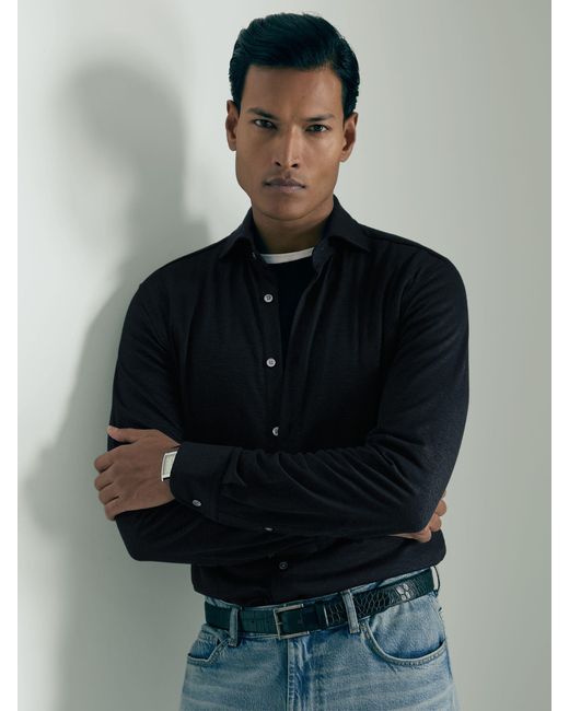 Reiss Gray Atelier Linen-Blend-Jersey Shirt for men