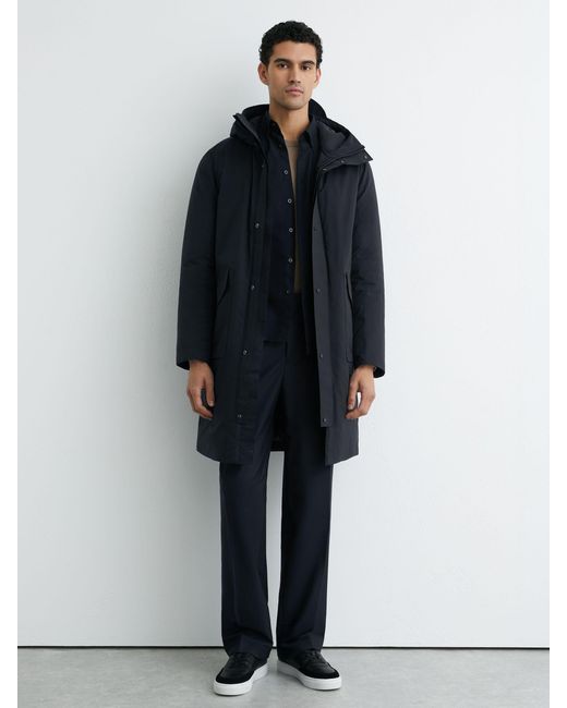 Reiss Blue Quilted Hooded Mid-Length Puffer Coat for men